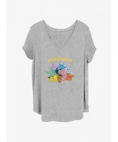 Eeveelutions Pokemon T-Shirt for Girls - Plus Size Grey
