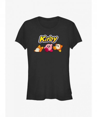 Kirby and Waddle Dee Logo Cotton Girls T-Shirt - Junior Sizes Black