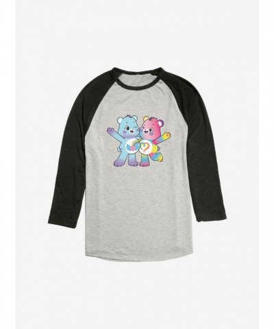 Care Bears Rainbow Heart & Dream Bear Black Raglan Tee - Lightweight Unisex