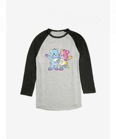 Care Bears Rainbow Heart & Dream Bear Black Raglan Tee - Lightweight Unisex