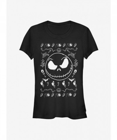 The Spooky Jack Face Nightmare Before Christmas Tee for Girls - Black