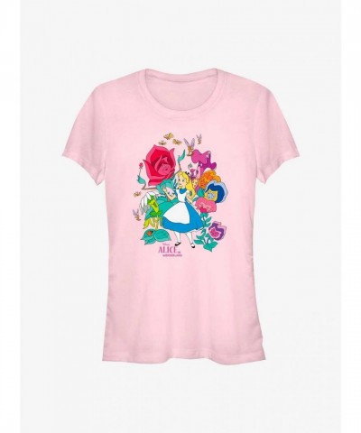 Disney Girls Floral Forest T-Shirt - PINK Alice in Wonderland