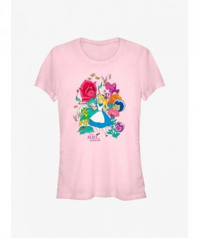 Disney Girls Floral Forest T-Shirt - PINK Alice in Wonderland