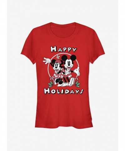 Disney Classic Holiday T-Shirt for Girls - Red Mickey & Minnie