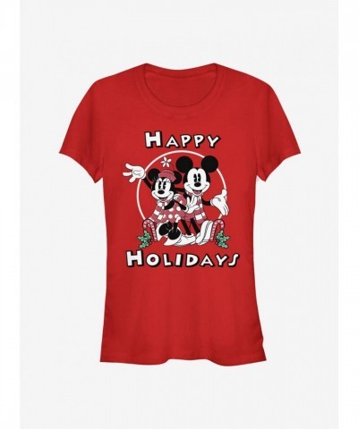 Disney Classic Holiday T-Shirt for Girls - Red Mickey & Minnie