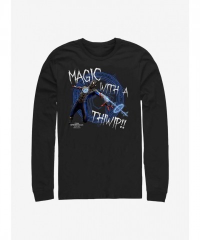 Marvel Men's Black Long-Sleeve Spider-Man Thwip Magic T-Shirt