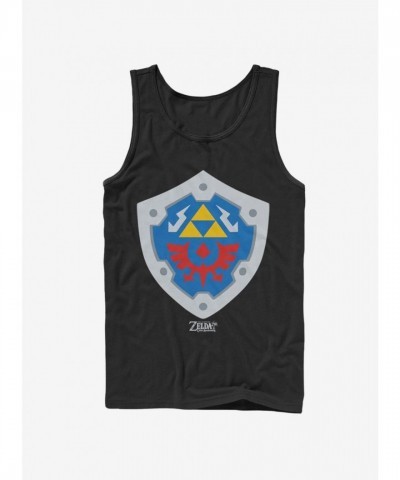Nintendo Legend of Zelda Link's Awakening Cotton Hylian Shield Men's Tank Top - Black