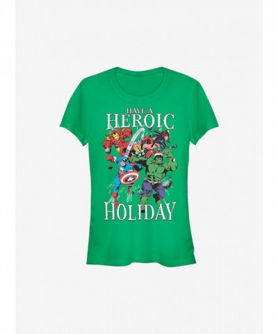 Marvel Avengers Heroic Girls T-Shirt - Green Family Holiday Tee
