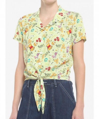 Disney Winnie The Pooh Floral Girls Button-Up Shirt