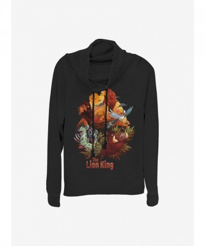 Disney Lion Time Cowl Neck Top for Girls - Lightweight Black Sweatshirt